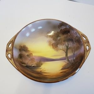 Nippon hand painted bowl Lake boating scene MINT